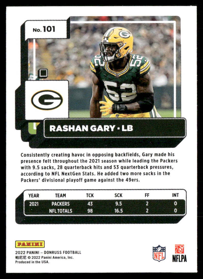 Rashan Gary 2022 Donruss #101 Green Bay Packers