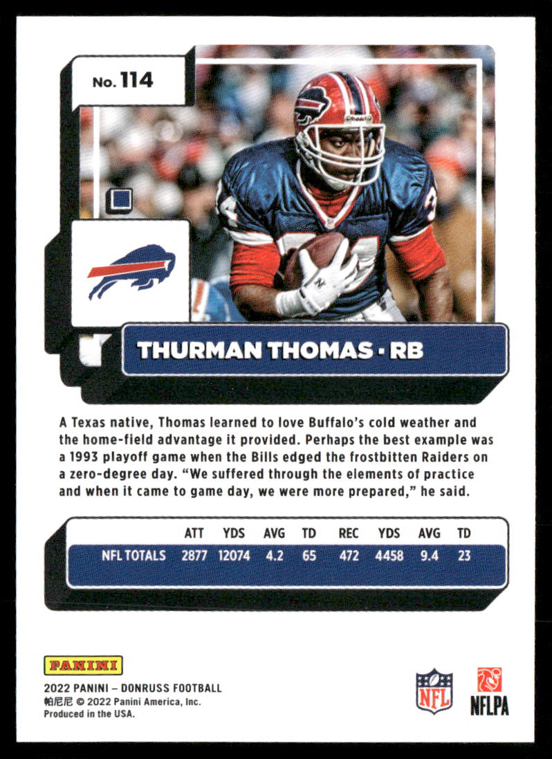 Thurman Thomas 2022 Donruss #114 Buffalo Bills