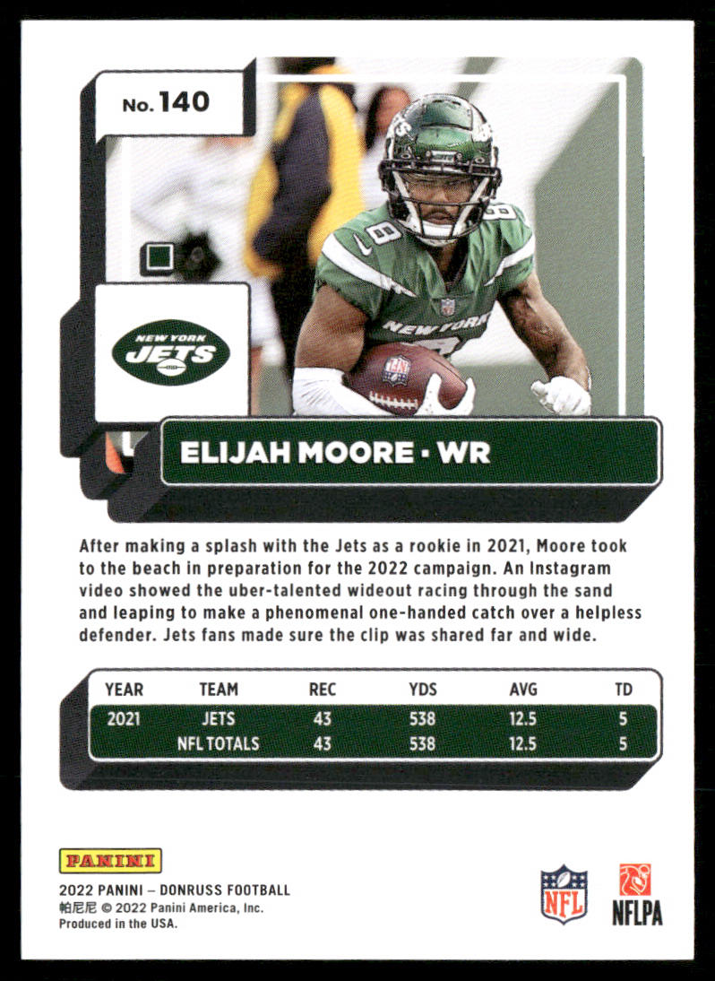 Elijah Moore 2022 Donruss #140 New York Jets
