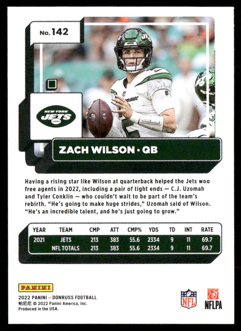 Zach Wilson 2022 Donruss #142 New York Jets