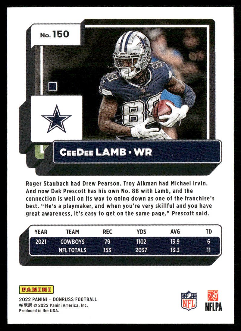 CeeDee Lamb 2022 Donruss #150 Dallas Cowboys