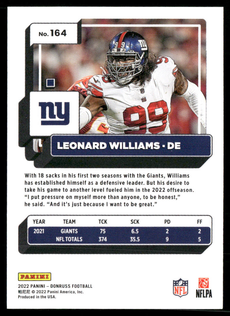 Leonard Williams 2022 Donruss #164 New York Giants