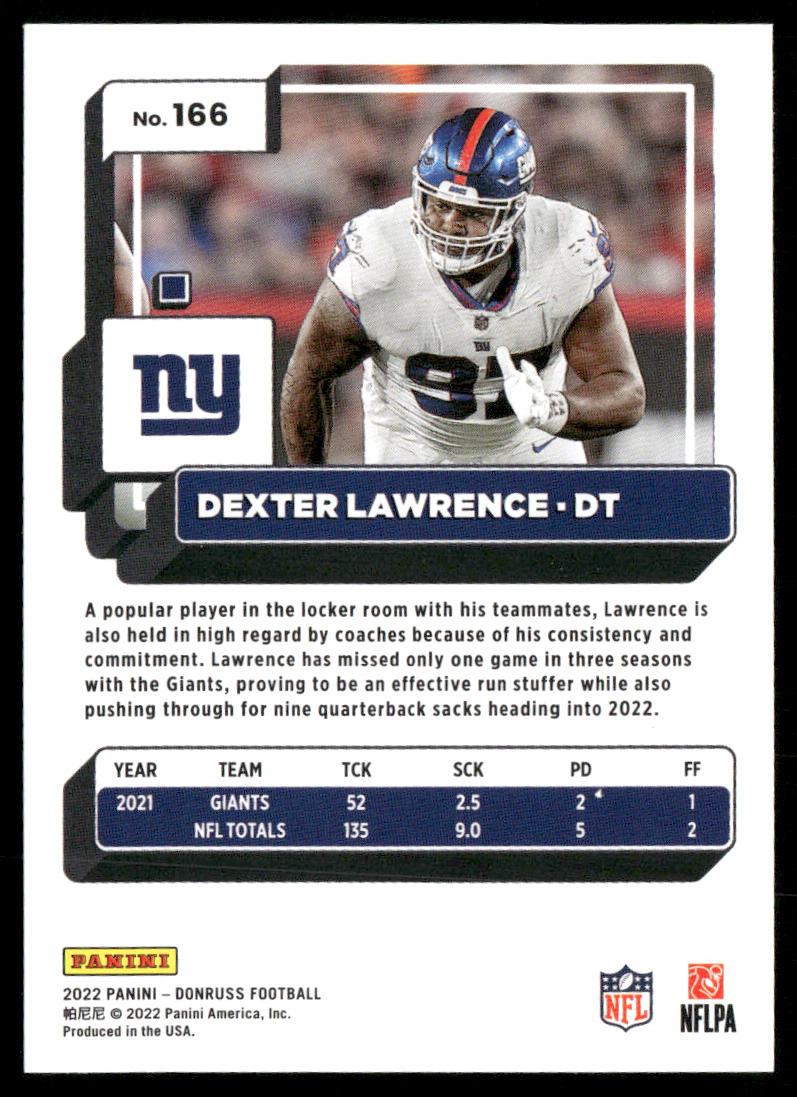 Dexter Lawrence 2022 Donruss #166 New York Giants