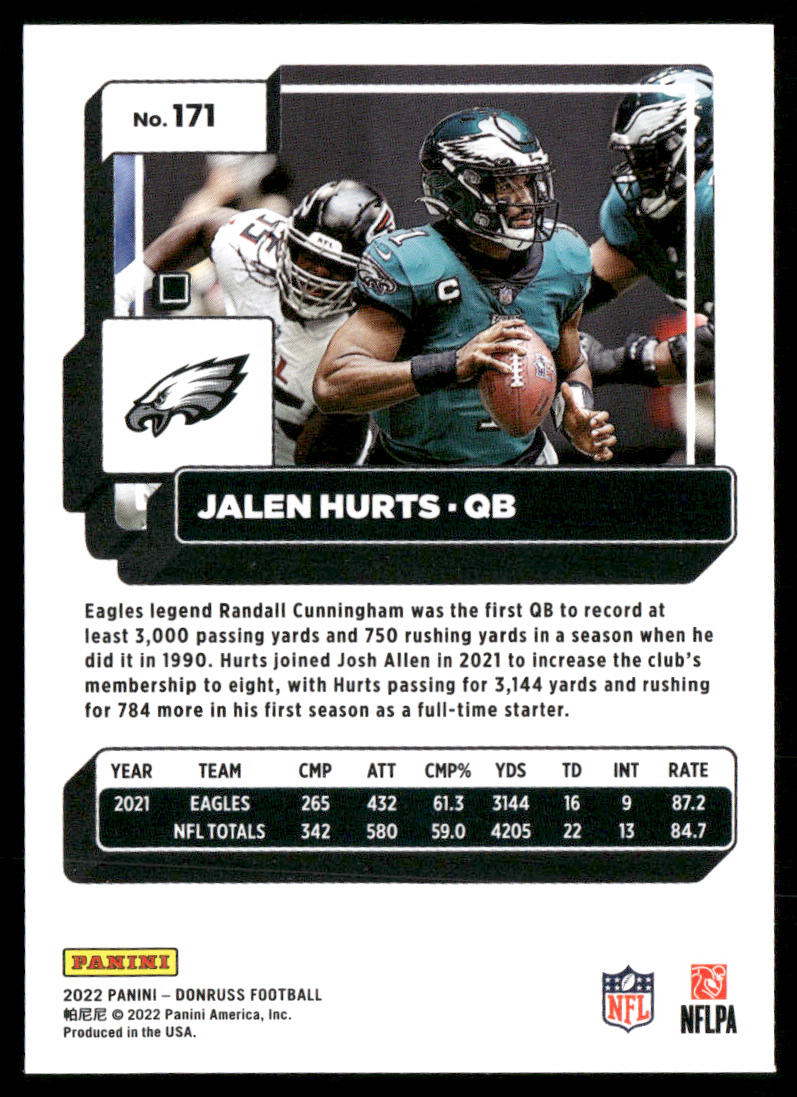 Jalen Hurts 2022 Donruss #171 Philadelphia Eagles