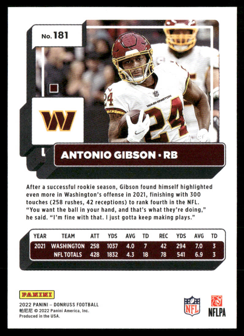 Antonio Gibson 2022 Donruss #181 Washington Commanders