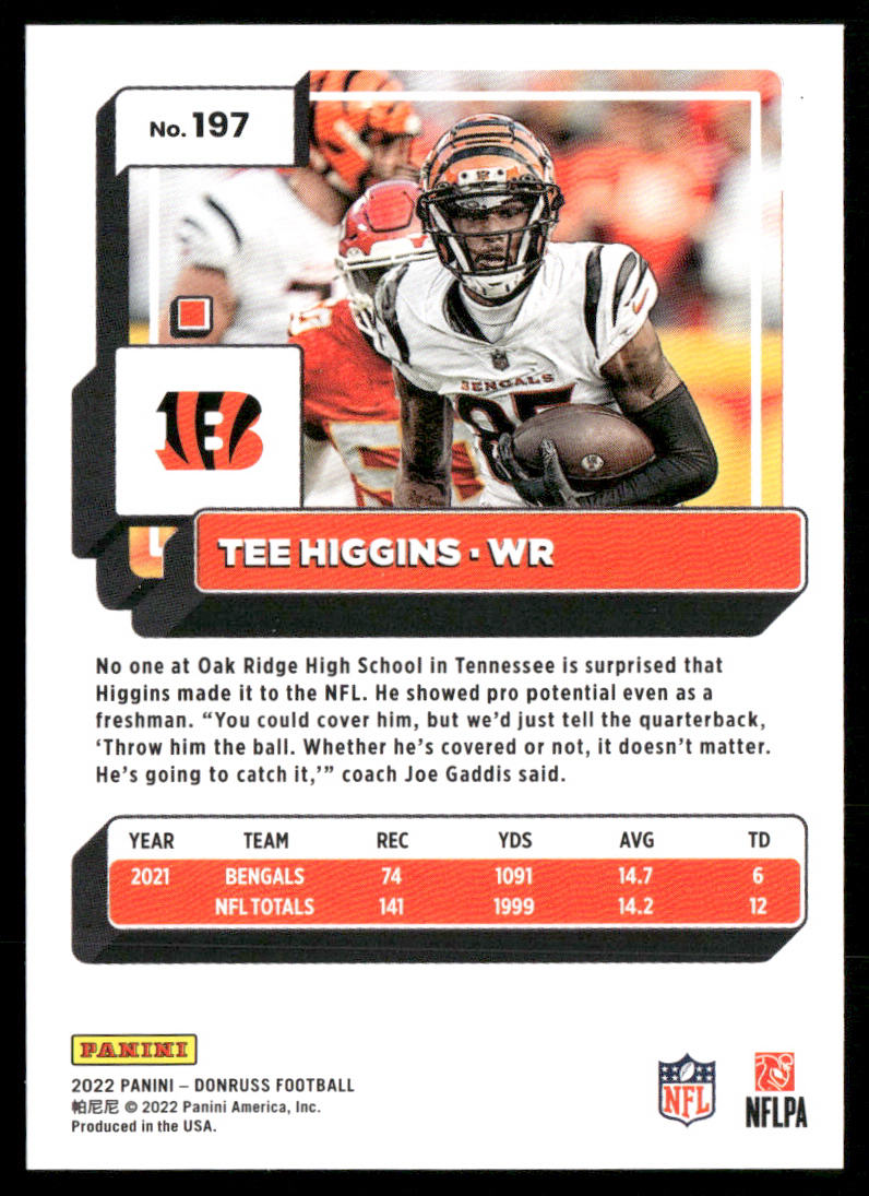 Tee Higgins 2022 Donruss #197 Cincinnati Bengals