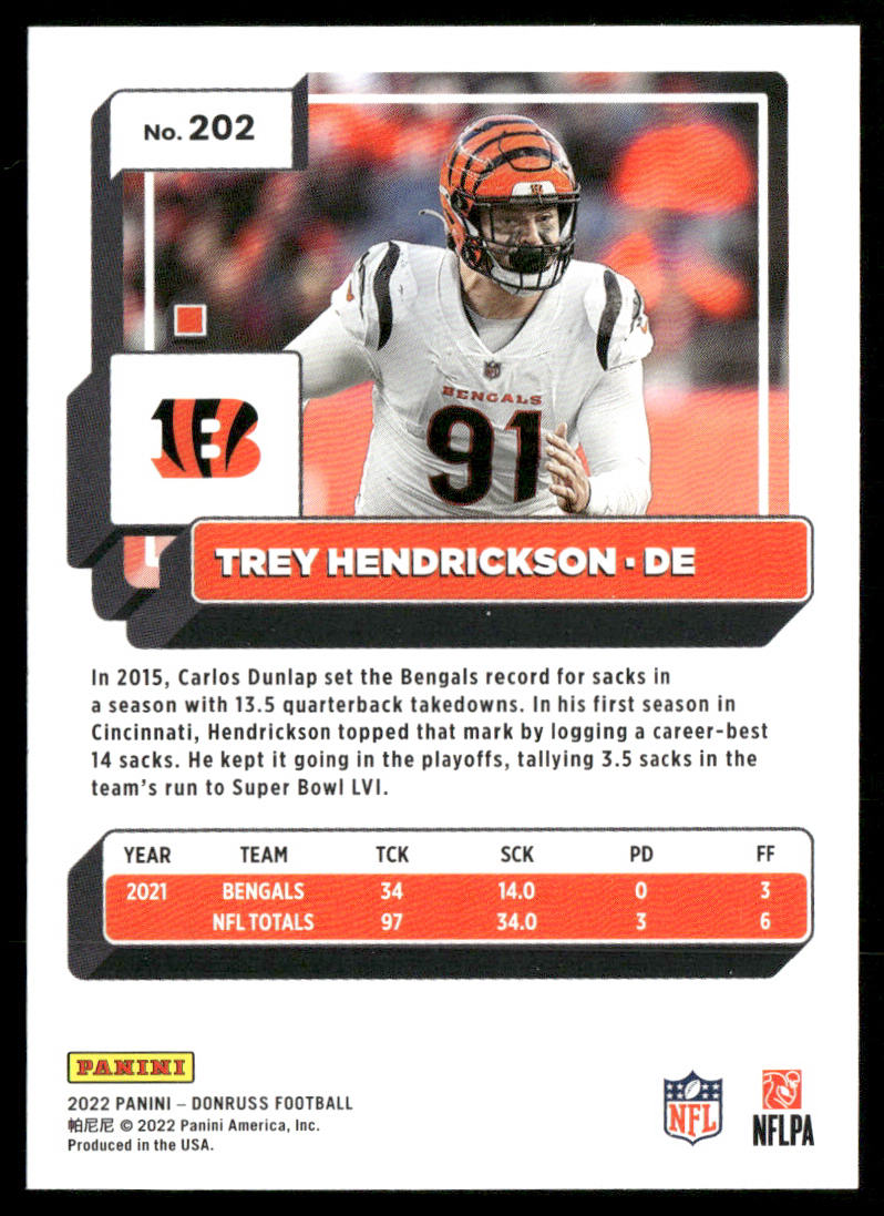 Trey Hendrickson 2022 Donruss #202 Cincinnati Bengals
