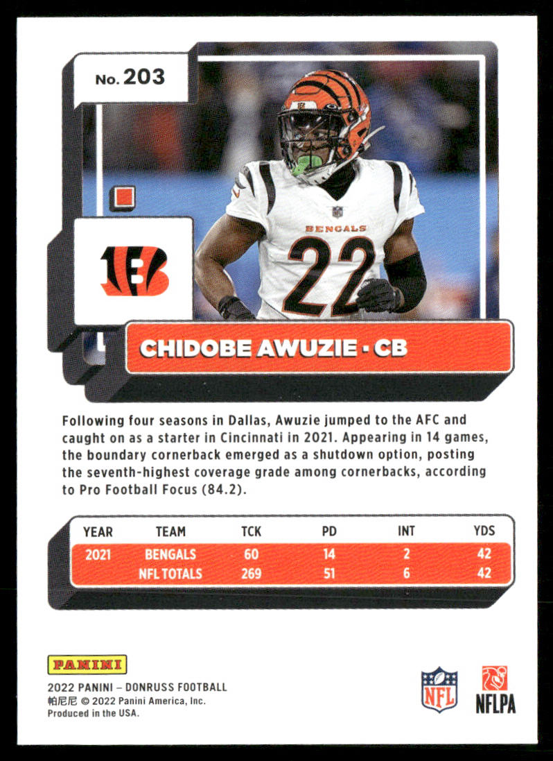 Chidobe Awuzie 2022 Donruss #203 Cincinnati Bengals