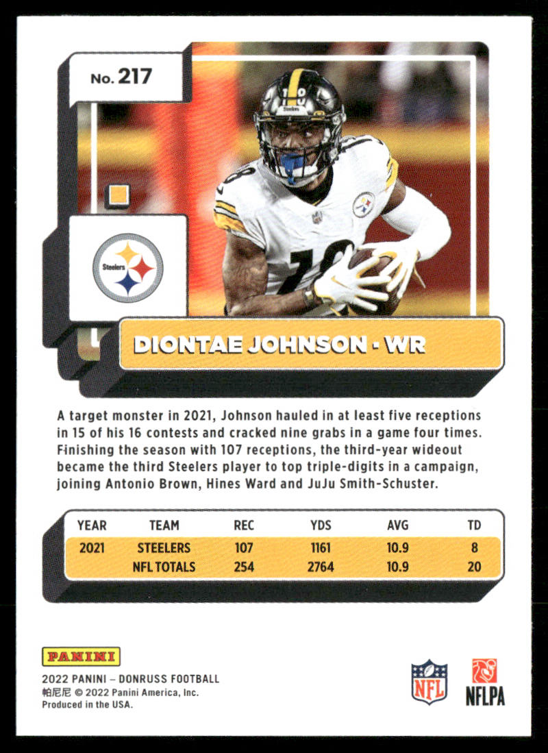 Diontae Johnson 2022 Donruss #217 Pittsburgh Steelers