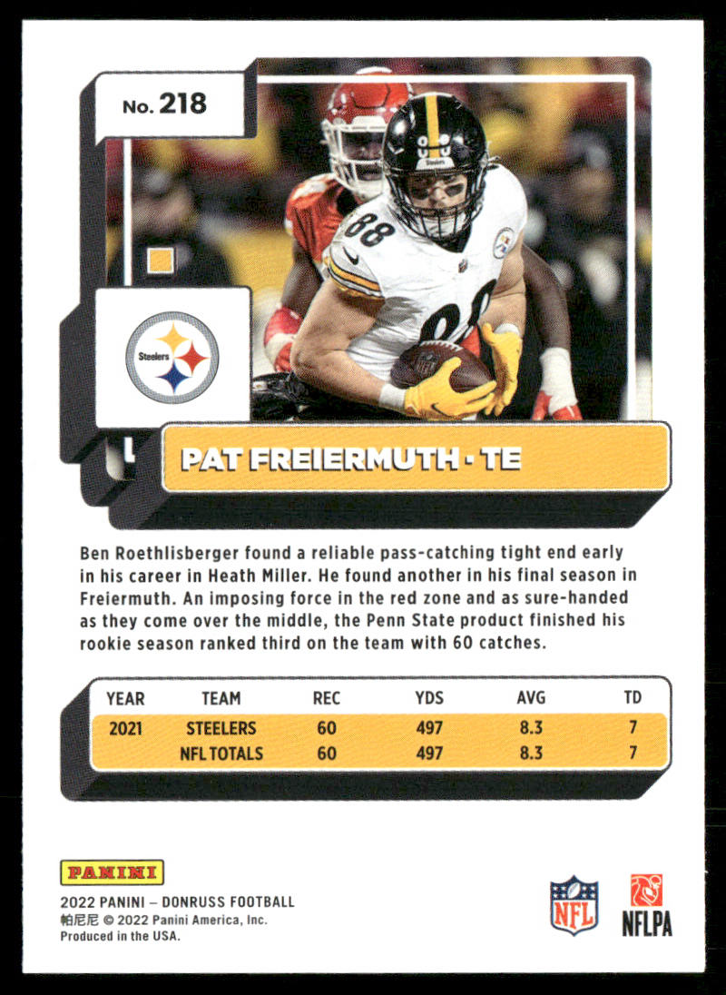Pat Freiermuth 2022 Donruss #218 Pittsburgh Steelers