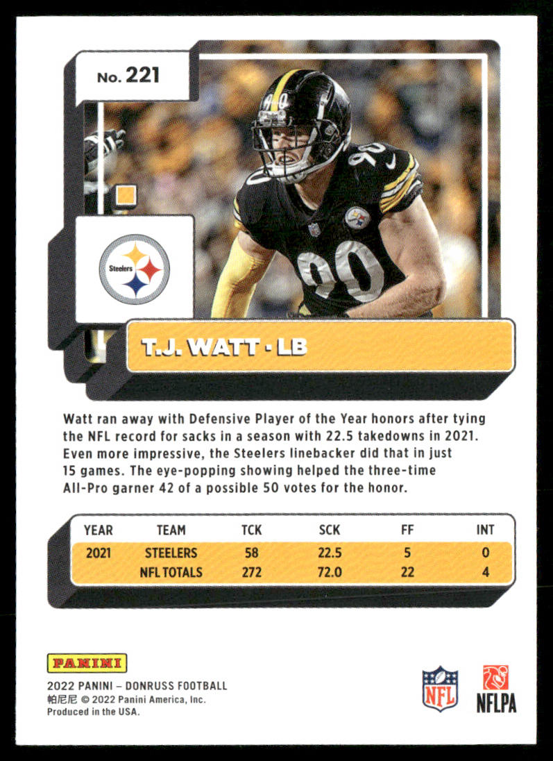 T.J. Watt 2022 Donruss #221 Pittsburgh Steelers