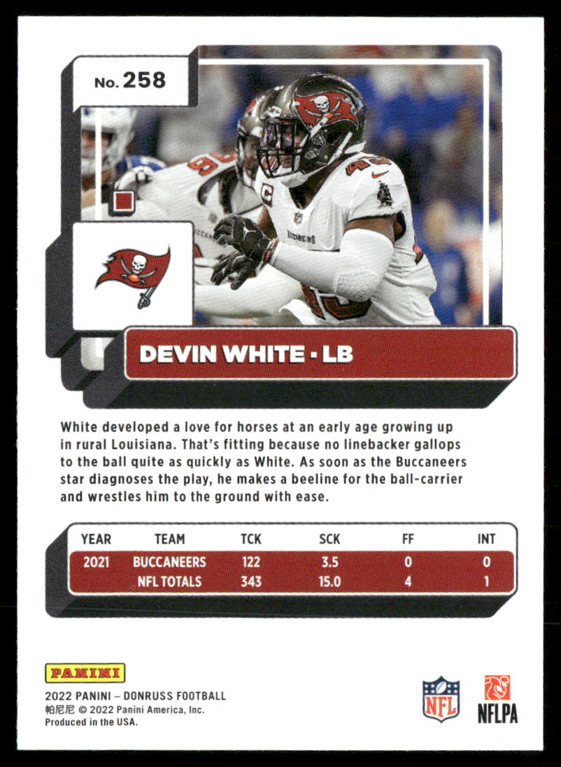 Devin White 2022 Donruss #258 Tampa Bay Buccaneers