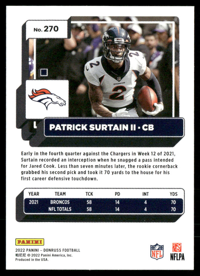 Patrick Surtain II 2022 Donruss #270 Denver Broncos