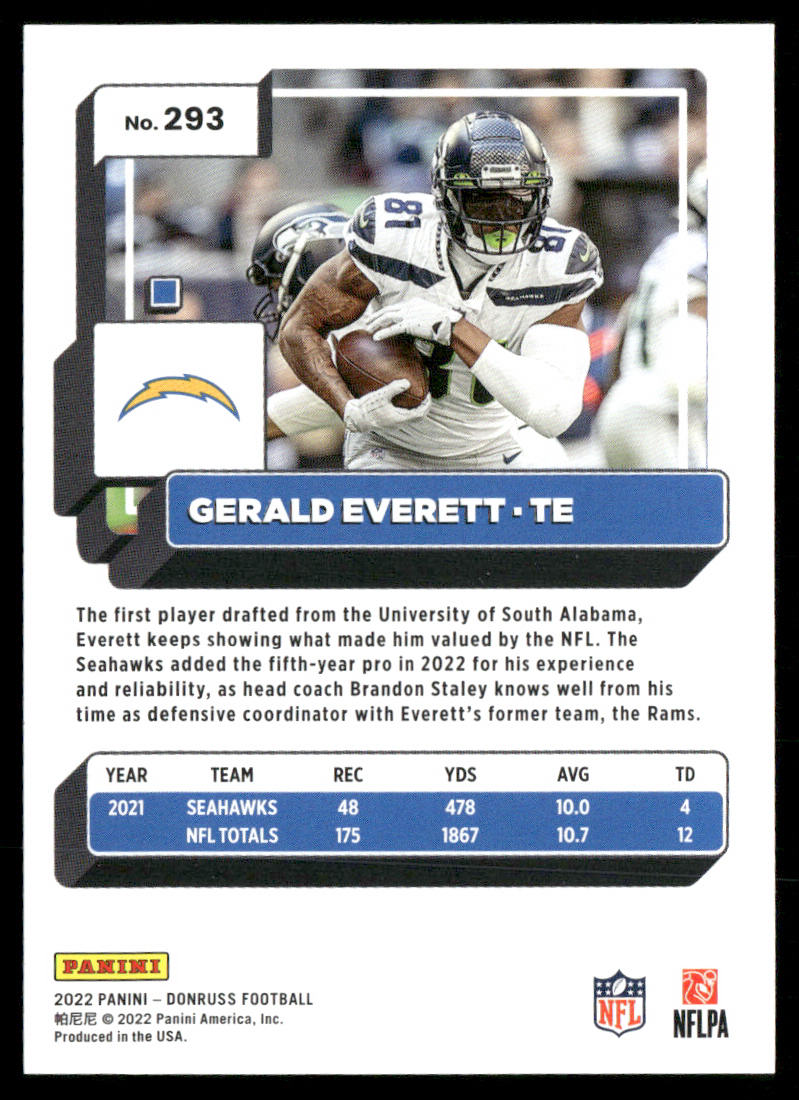 Gerald Everett 2022 Donruss #293 Los Angeles Chargers
