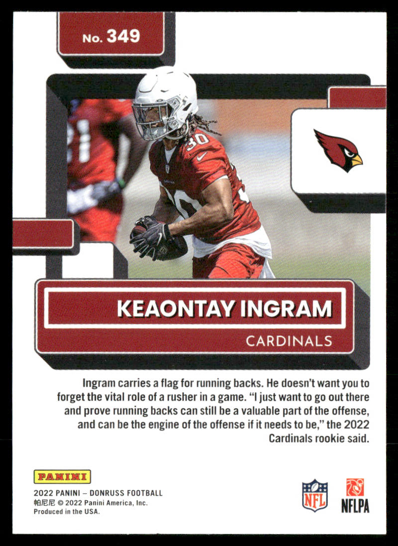 Keaontay Ingram 2022 Donruss #349 RC Arizona Cardinals