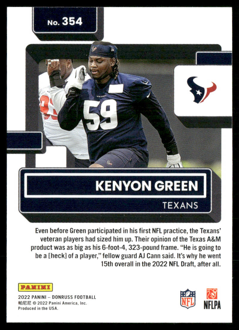 Kenyon Green 2022 Donruss #354 RC Houston Texans