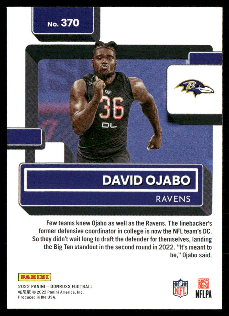 David Ojabo 2022 Donruss #370 RC Baltimore Ravens