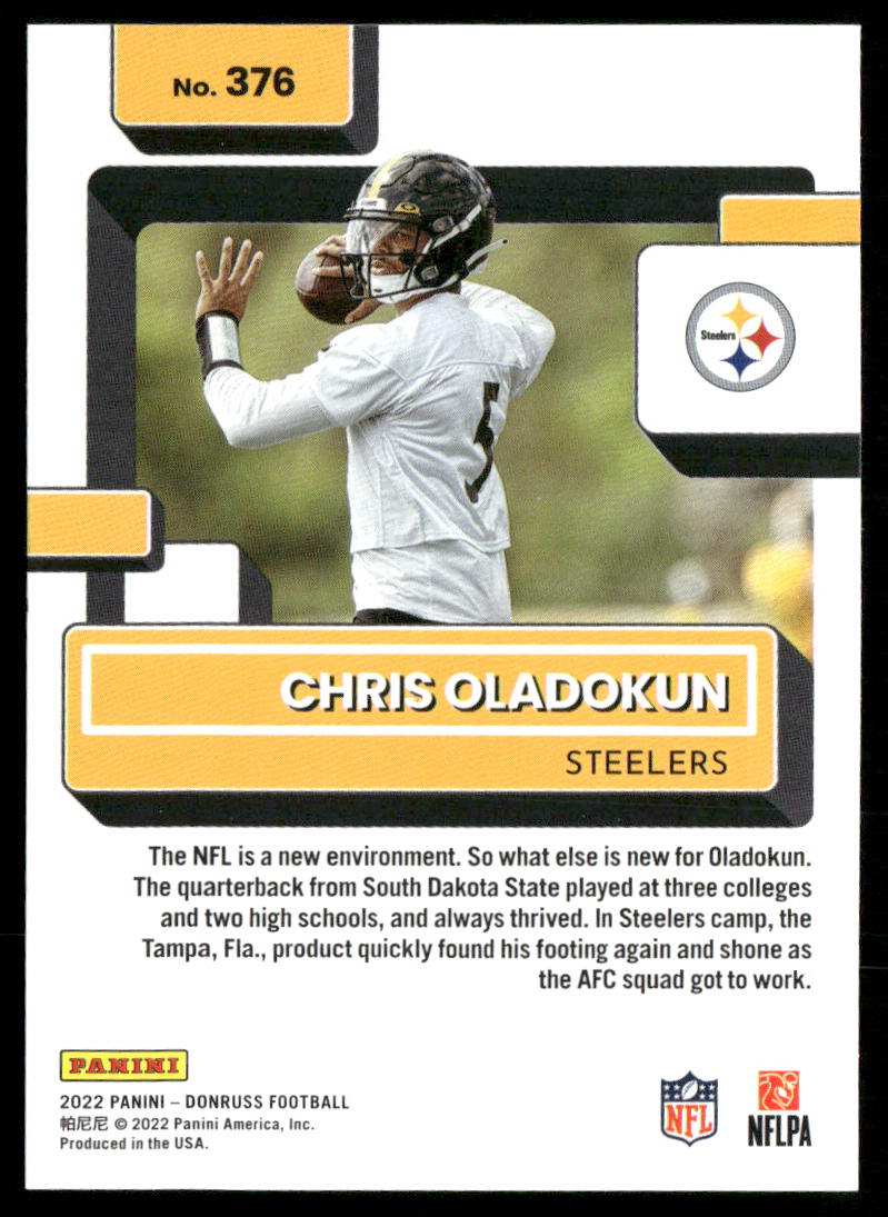 Chris Oladokun 2022 Donruss #376 RC Pittsburgh Steelers