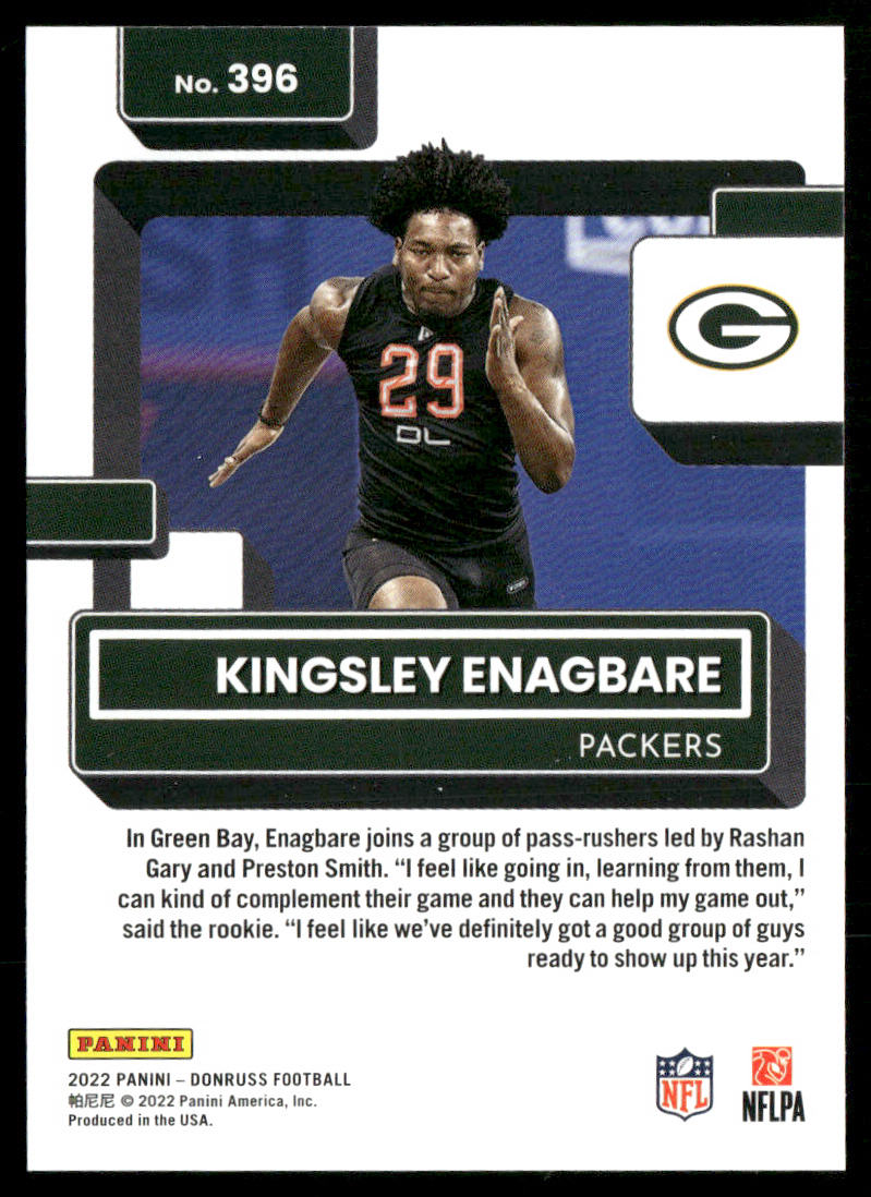 Kingsley Enagbare 2022 Donruss #396 RC Green Bay Packers