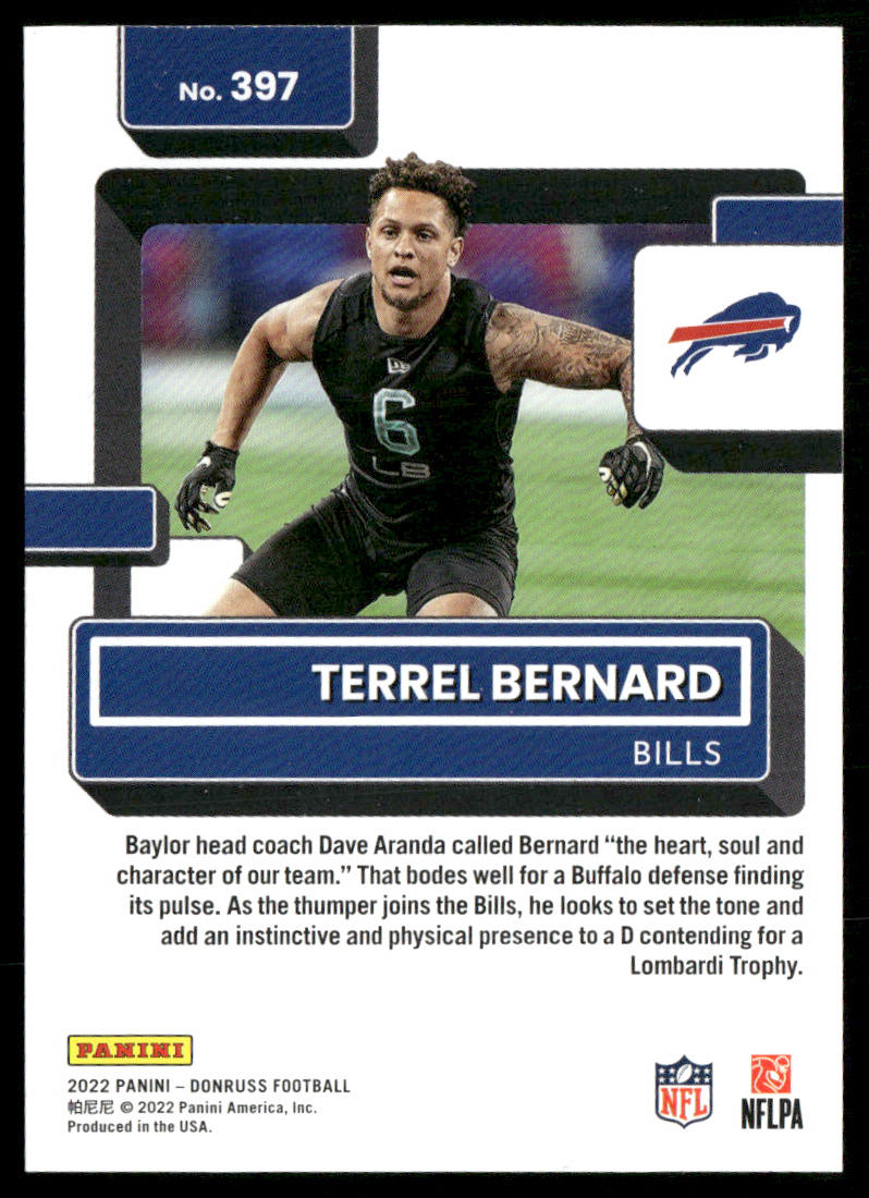 Terrel Bernard 2022 Donruss #397 RC Buffalo Bills