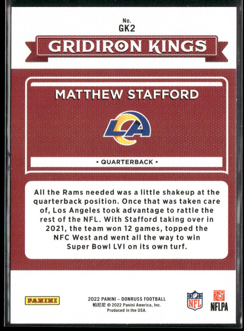Matthew Stafford 2022 Donruss Gridiron Kings #GK2 Los Angeles Rams