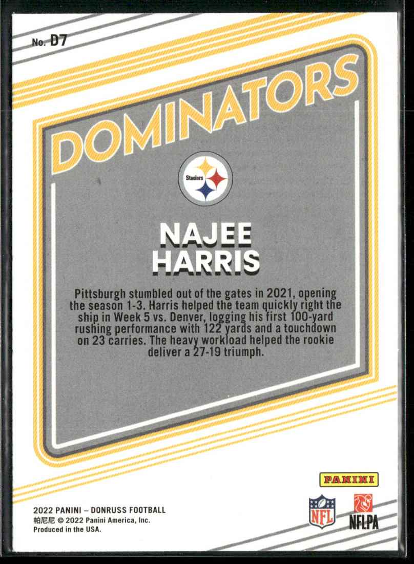 Najee Harris 2022 Donruss Dominators #D7 Pittsburgh Steelers