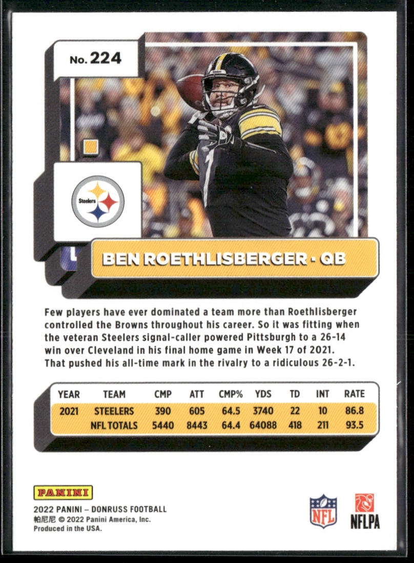 Ben Roethlisberger 2022 Donruss Blue Press Proof #224 Pittsburgh Steelers