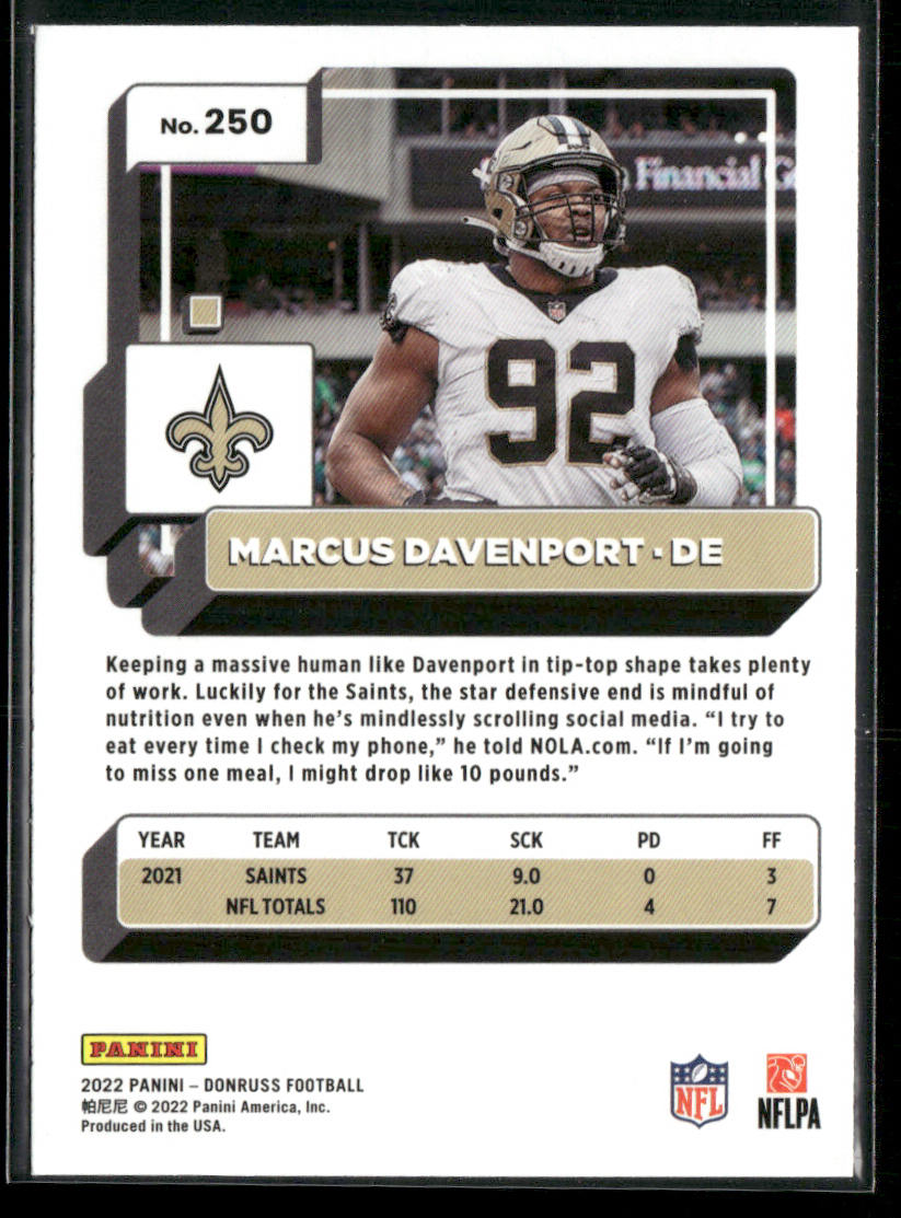 Marcus Davenport 2022 Donruss Blue Press Proof #250 New Orleans Saints