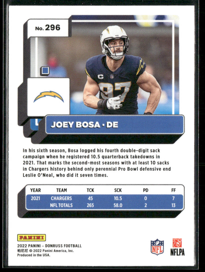 Joey Bosa 2022 Donruss Blue Press Proof #296 Los Angeles Chargers