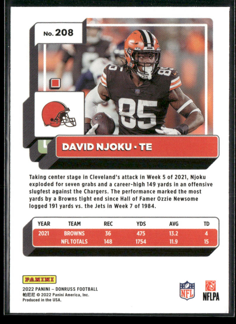 David Njoku 2022 Donruss Blue Press Proof #208 Cleveland Browns