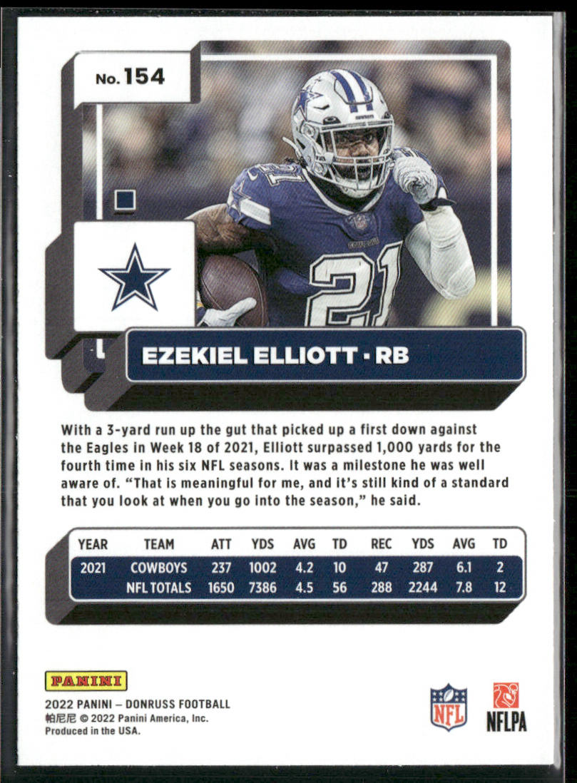 Ezekiel Elliott 2022 Donruss Blue Press Proof #154 Dallas Cowboys