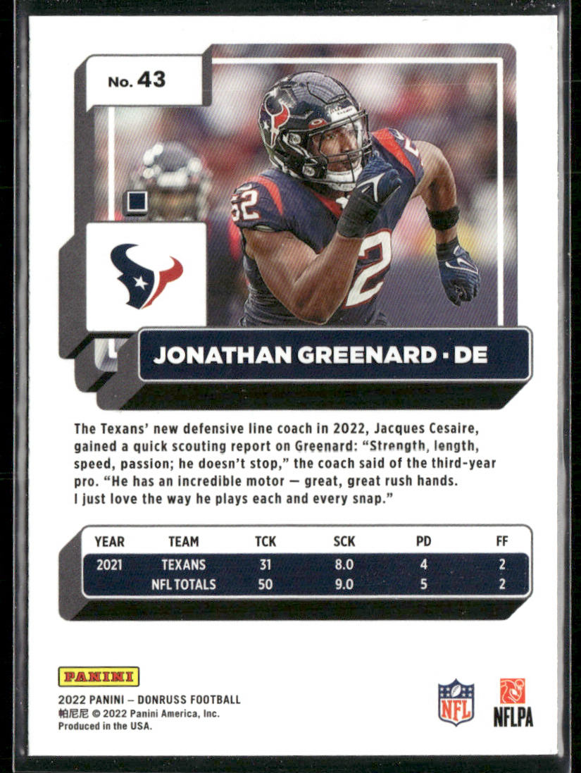 Jonathan Greenard 2022 Donruss Blue Press Proof #43 Houston Texans