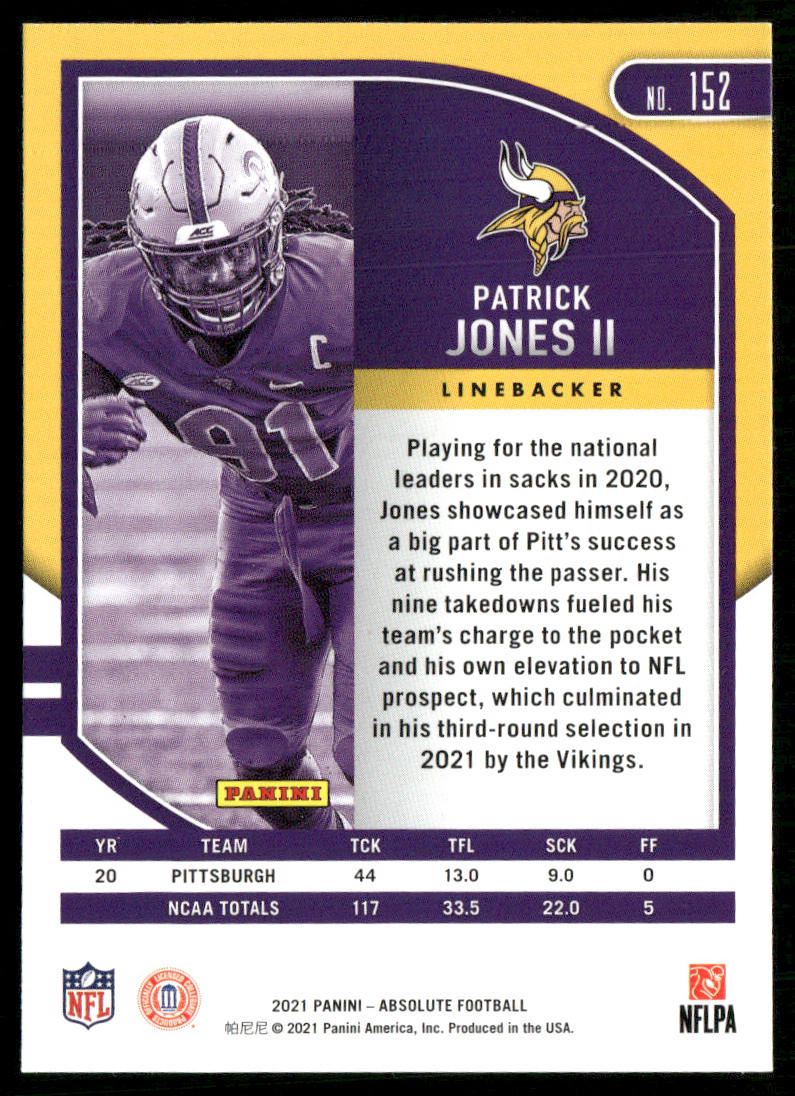 Patrick Jones II 2021 Panini Absolute Retail #152 RC Minnesota Vikings