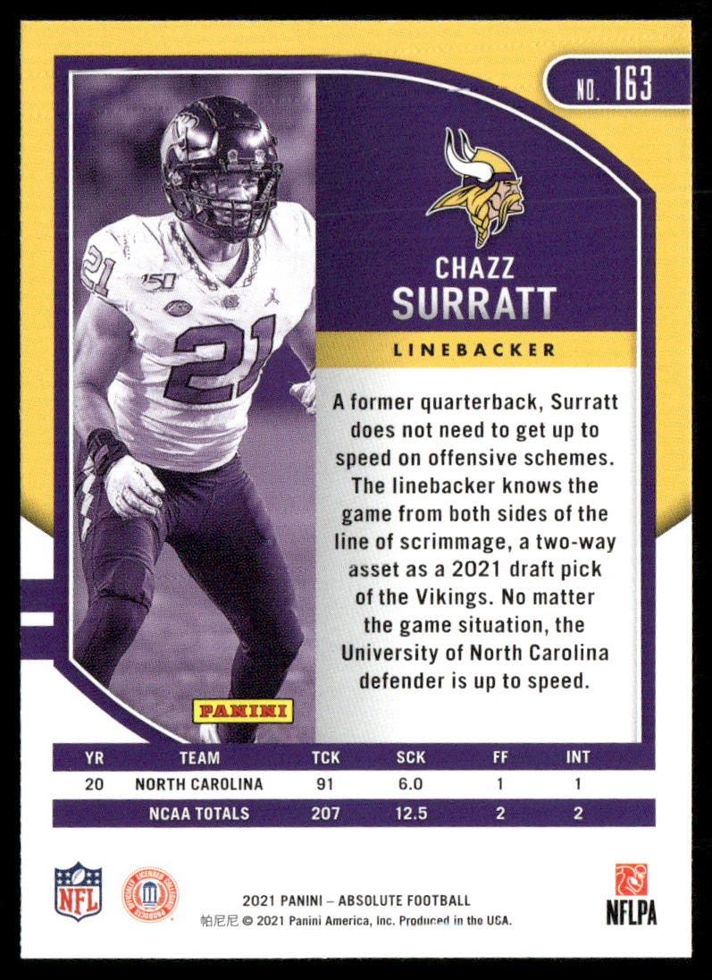 Chazz Surratt 2021 Panini Absolute Retail #163 RC Minnesota Vikings