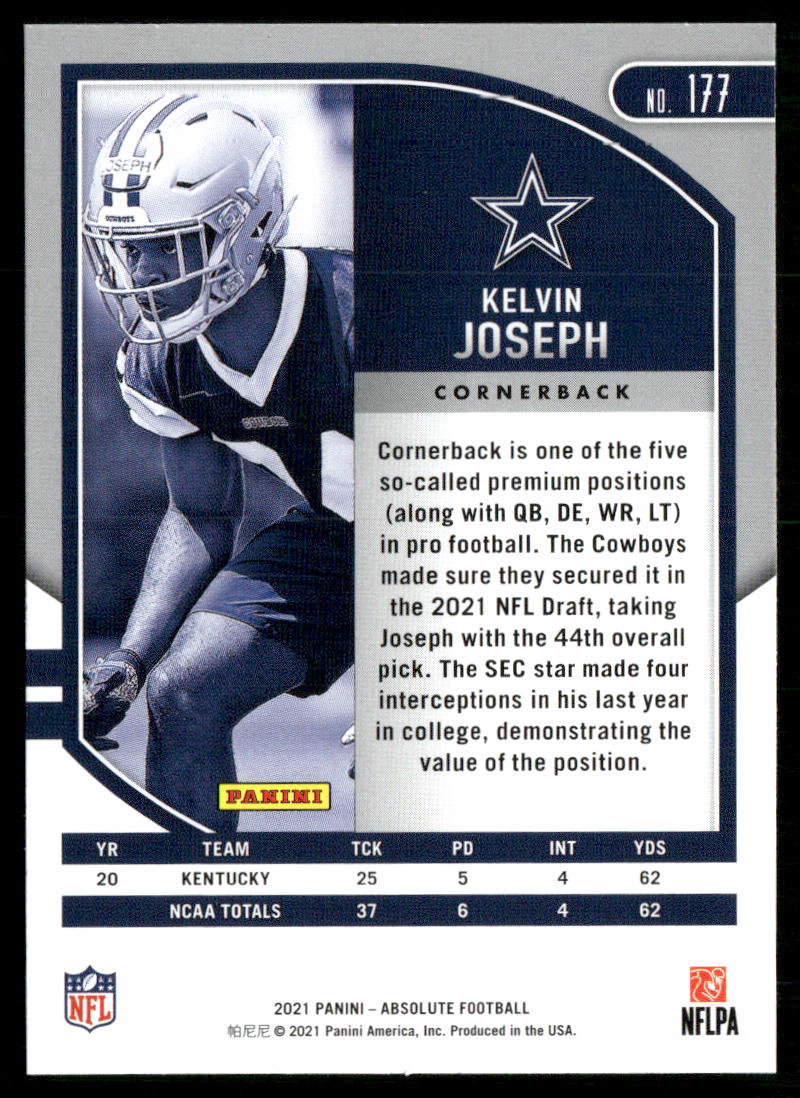 Kelvin Joseph 2021 Panini Absolute Retail #177 RC Dallas Cowboys