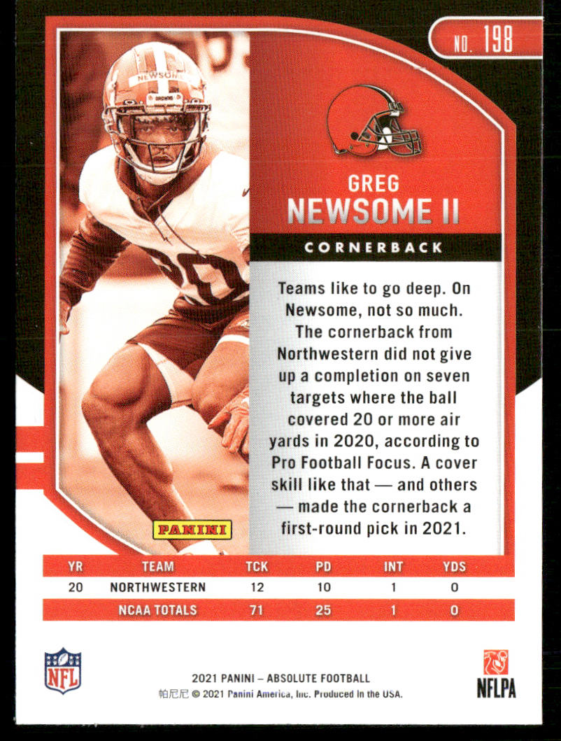 Greg Newsome II 2021 Panini Absolute Retail #198 RC Cleveland Browns