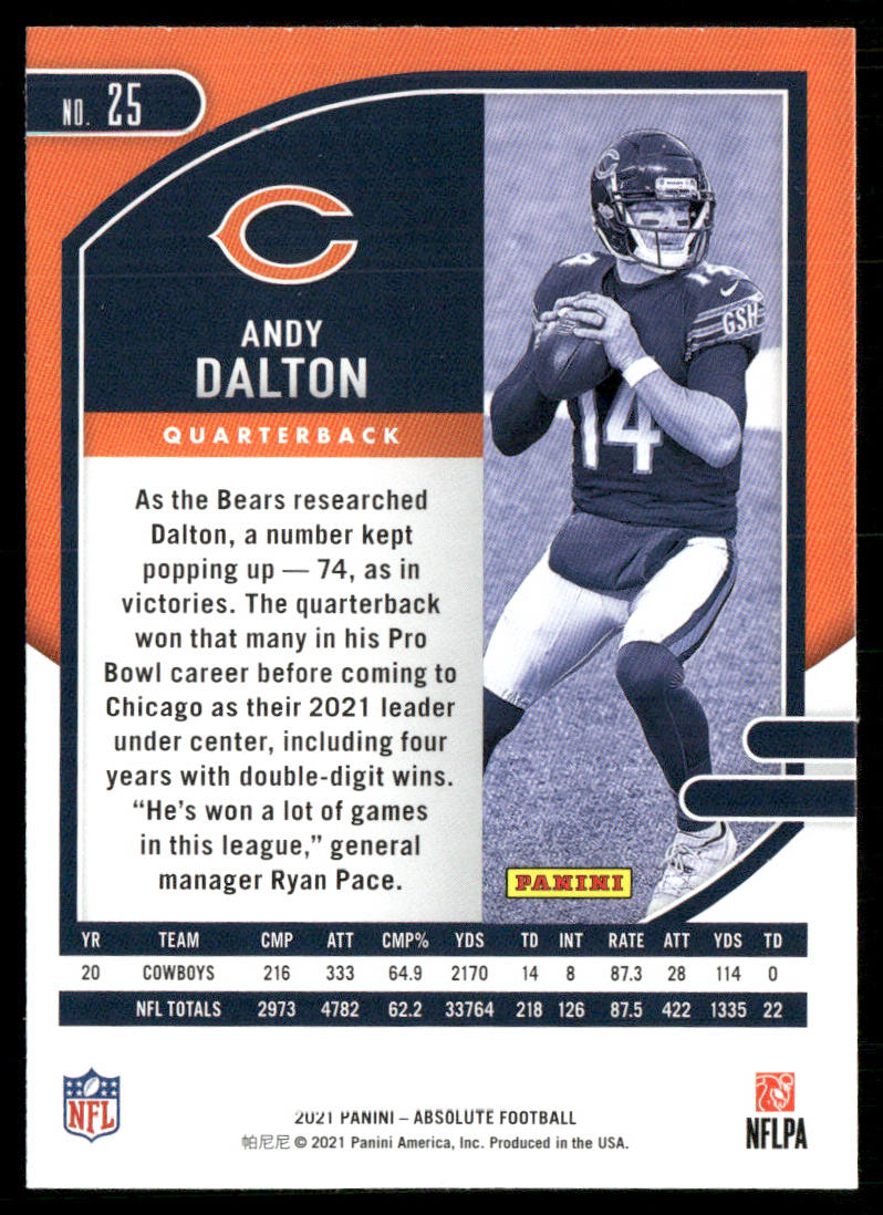 Andy Dalton 2021 Panini Absolute Retail #25 Chicago Bears