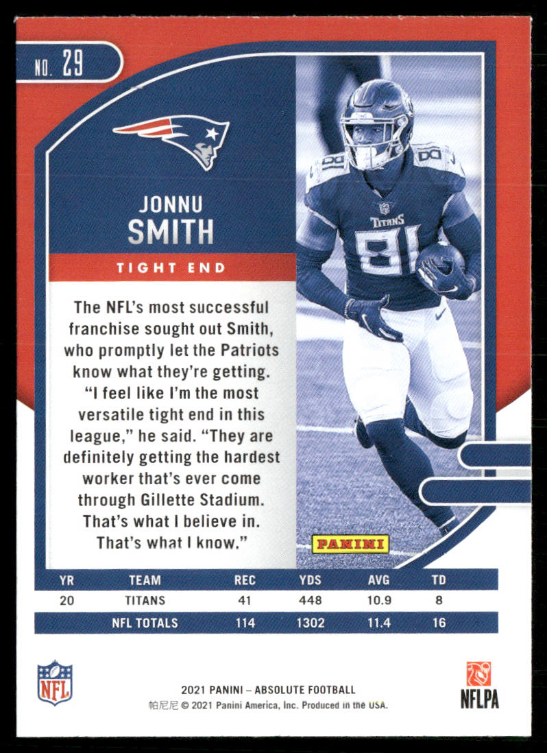 Jonnu Smith 2021 Panini Absolute Retail #29 New England Patriots