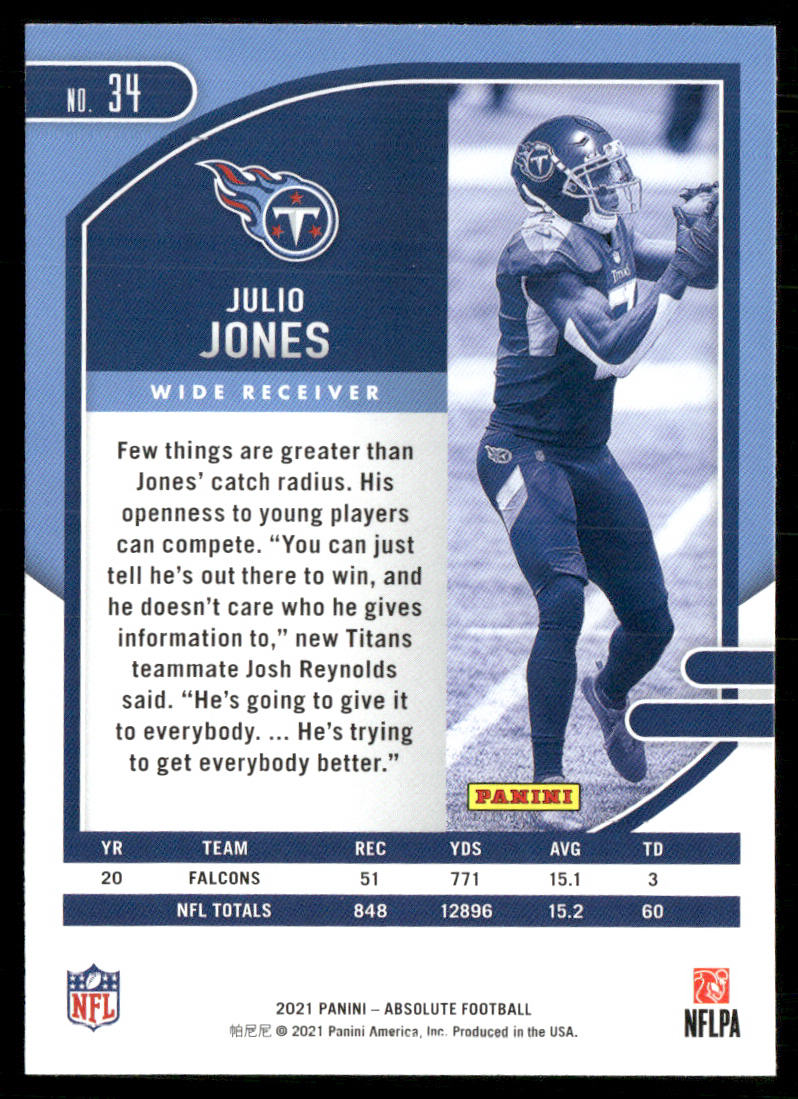 Julio Jones 2021 Panini Absolute Retail #34 Tennessee Titans