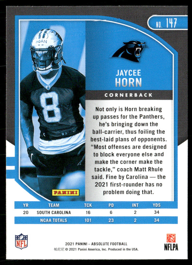 Jaycee Horn 2021 Panini Absolute Retail #147 RC Carolina Panthers