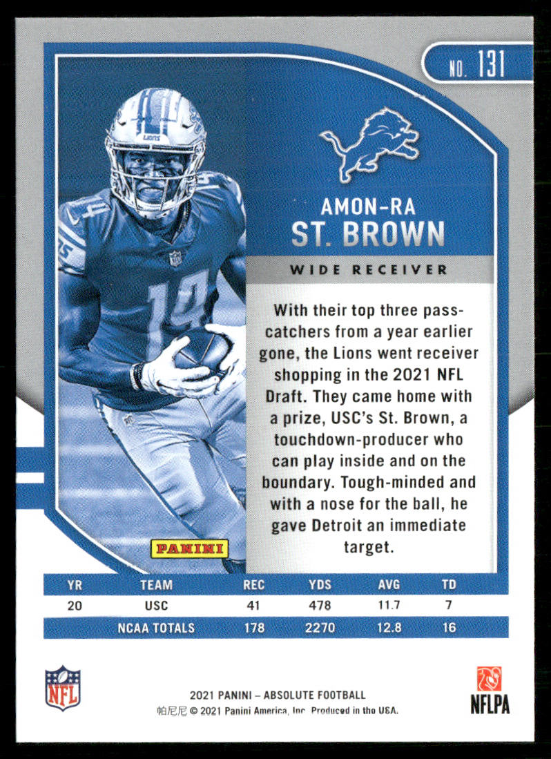 Amon-Ra St. Brown 2021 Panini Absolute Retail #131 RC Detroit Lions