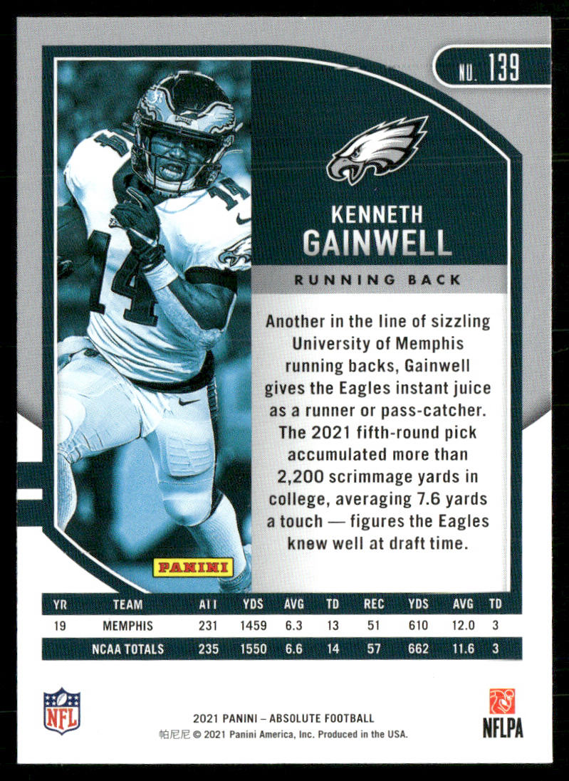 Kenneth Gainwell 2021 Panini Absolute Retail #139 RC Philadelphia Eagles