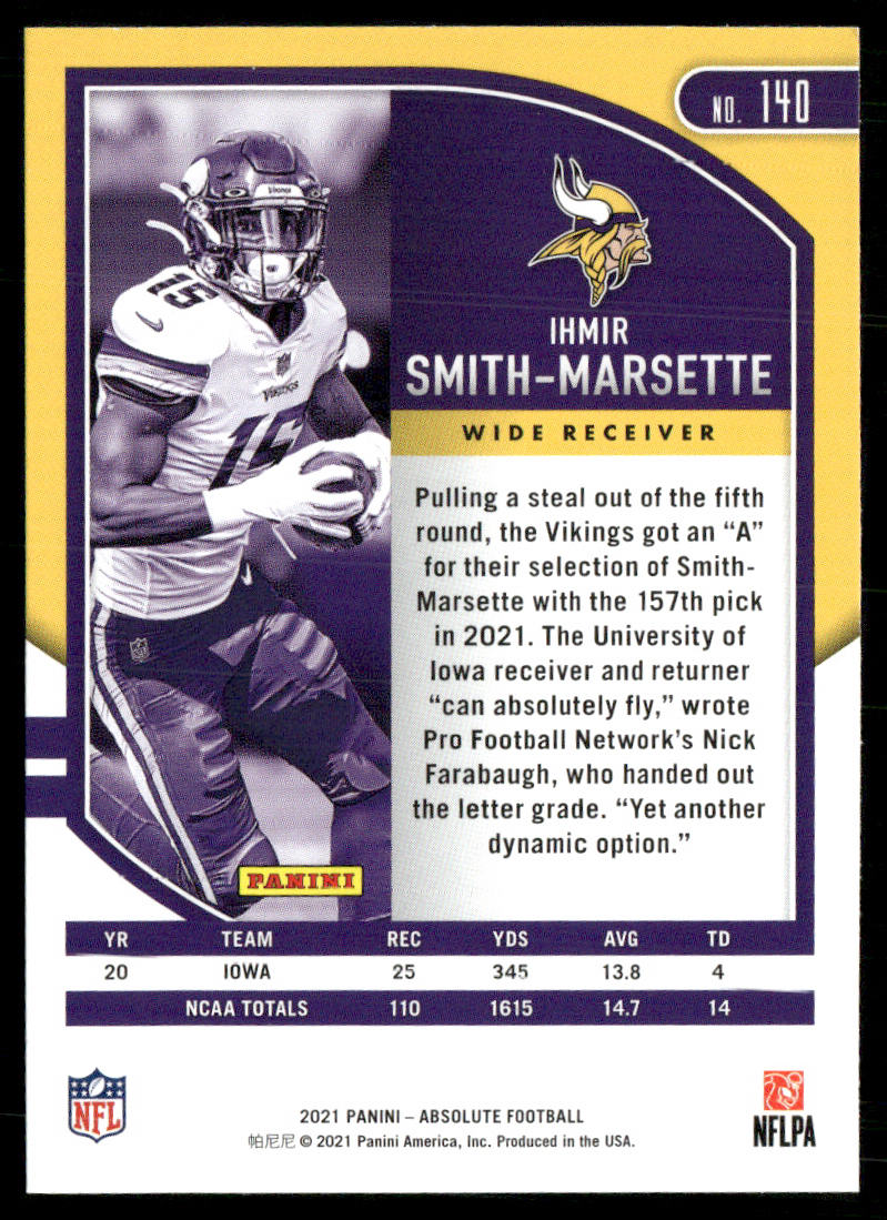 Ihmir Smith-Marsette 2021 Panini Absolute Retail #140 RC Minnesota Vikings