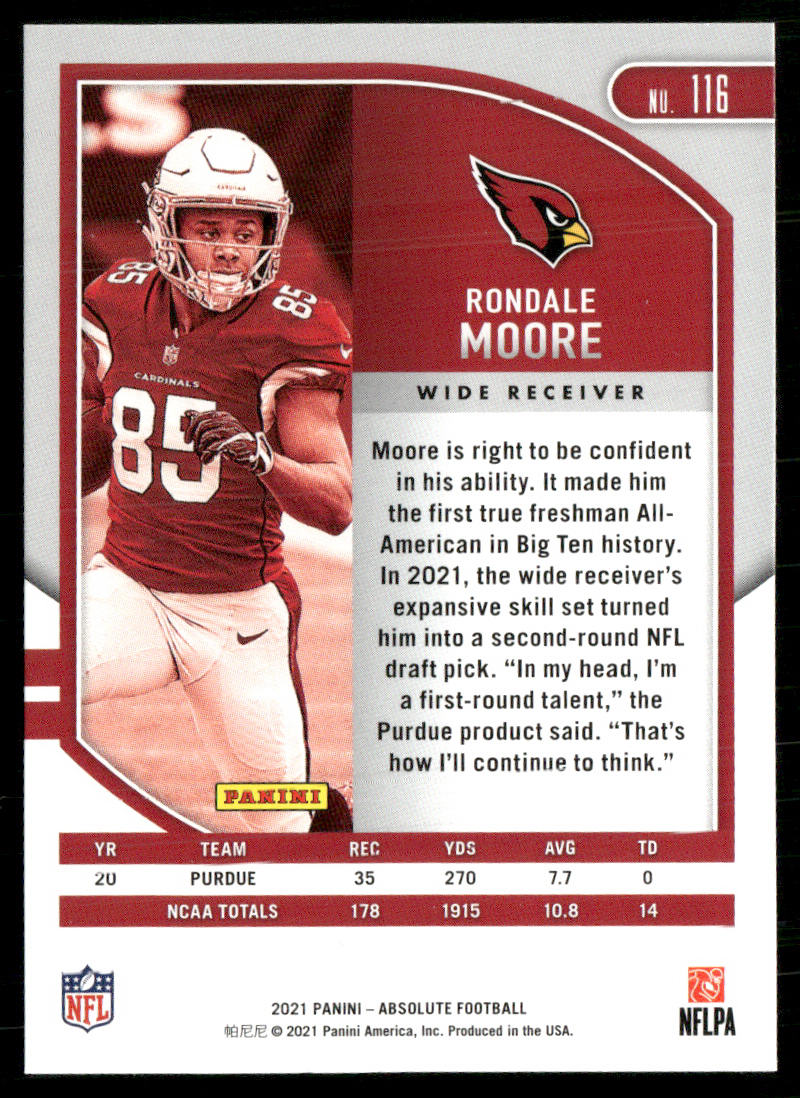 Rondale Moore 2021 Panini Absolute Retail #116 RC Arizona Cardinals