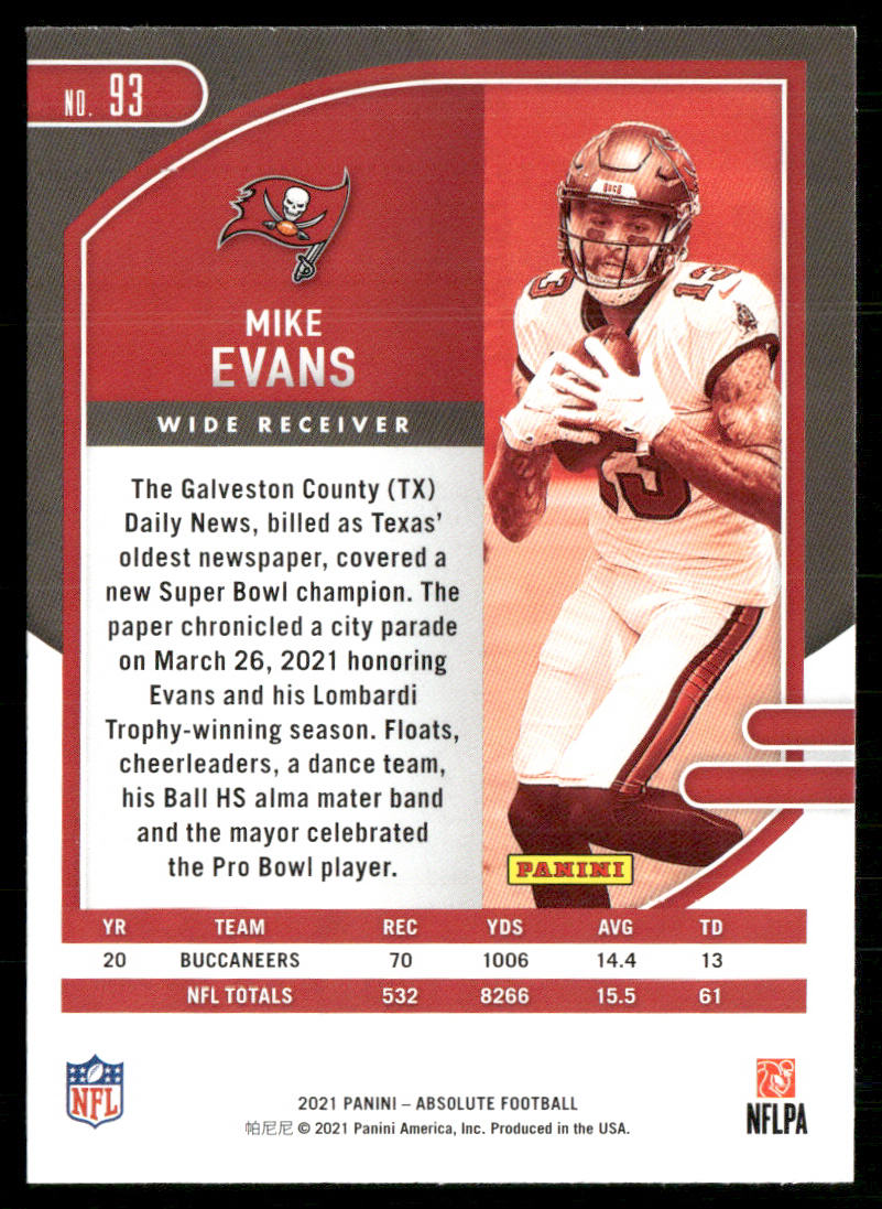 Mike Evans 2021 Panini Absolute Retail #93 Tampa Bay Buccaneers