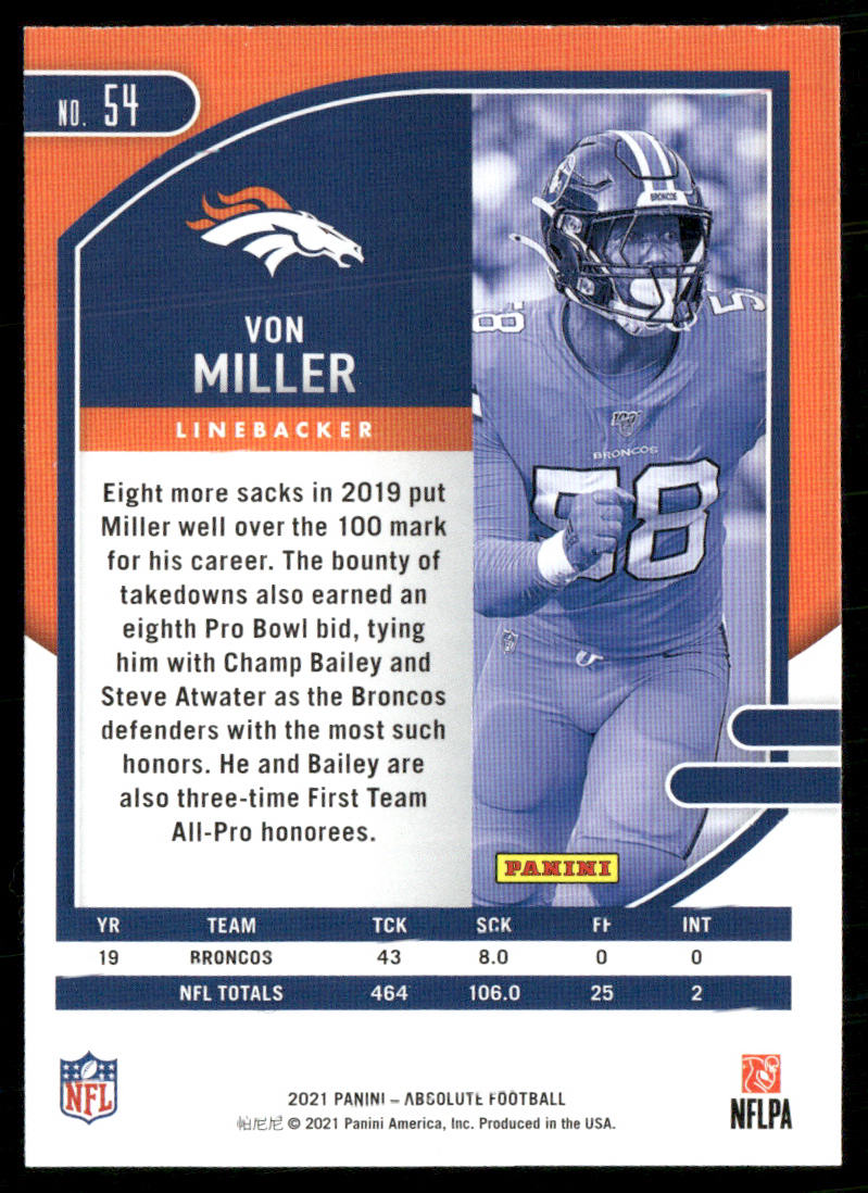 Von Miller 2021 Panini Absolute Retail #54 Denver Broncos