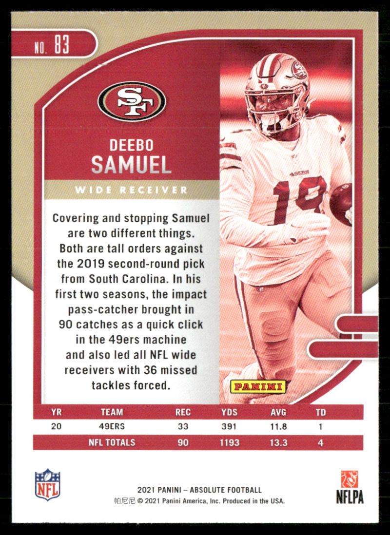 Deebo Samuel 2021 Panini Absolute Retail #83 San Francisco 49ers