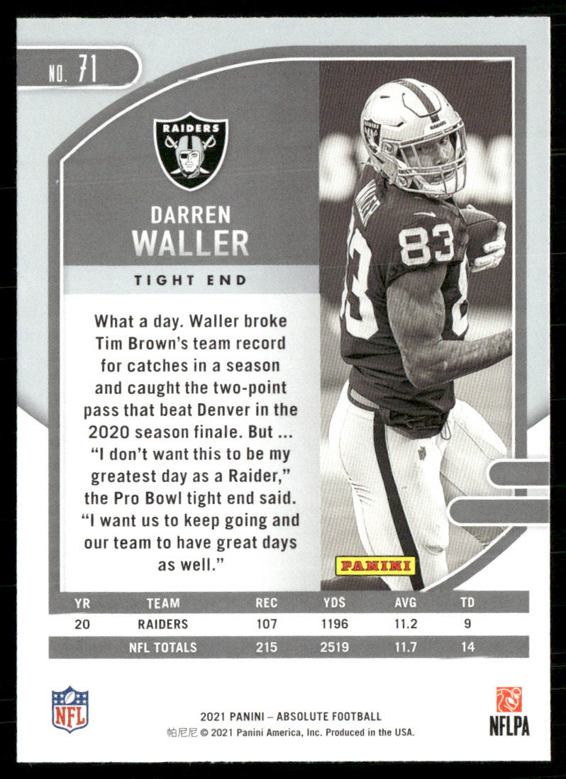 Darren Waller 2021 Panini Absolute Retail #71 Las Vegas Raiders