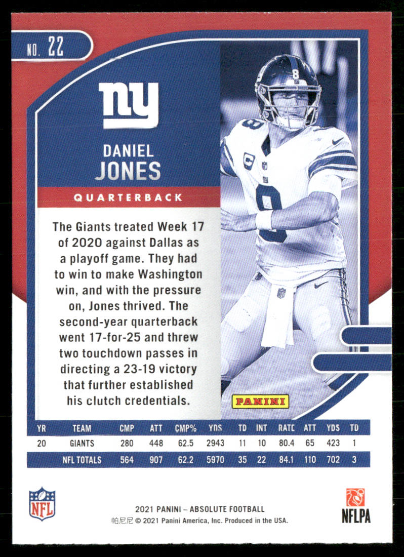Daniel Jones 2021 Panini Absolute Retail #22 New York Giants