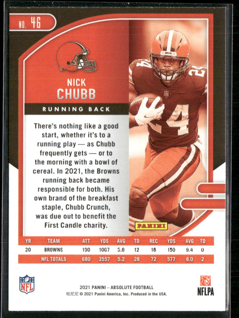 Nick Chubb 2021 Panini Absolute Green #46 Cleveland Browns